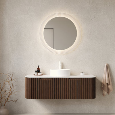 Meuble-lavabo 48 po avec lavabo, meuble de rangement mural à bords arrondis avec 2 tiroirs, lavabo rond en céramique blanc, sans robinet, pré-assemblé