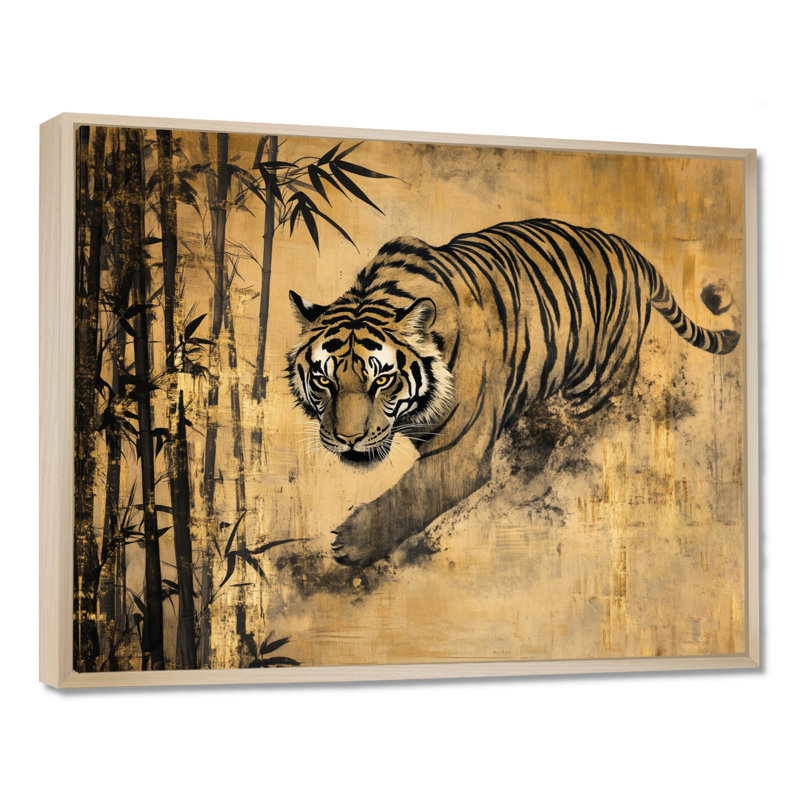 «Tiger parmi les bambous I», art mural chinois encadré, H 24 po x l 32 po, Cadre naturel flottant