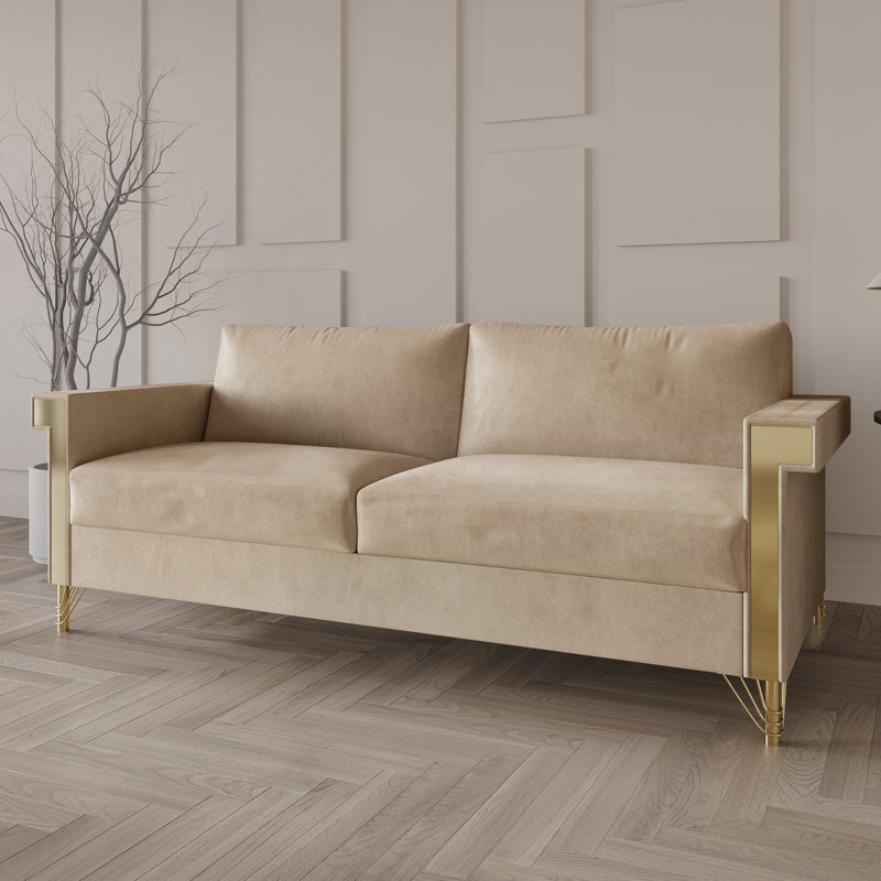 Snaresbrook 76.57'' Velvet Sofa, Beige