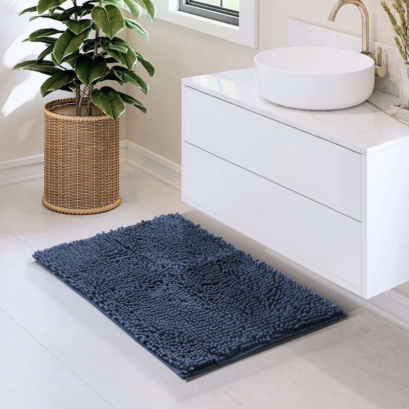 Tapis pour salle de bain en chenille ultra absorbant Kalyce, L 17 po x L 24 po, Bleu marine