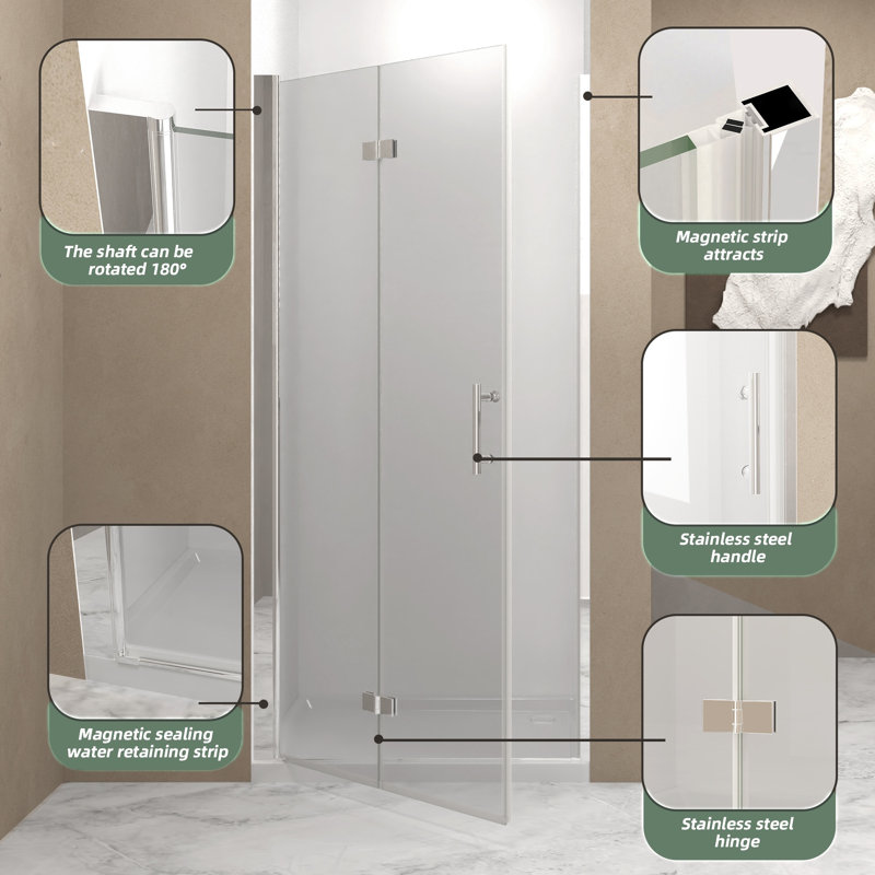 Porte de douche pliante en aluminium chromé de 35 à 34 pouces