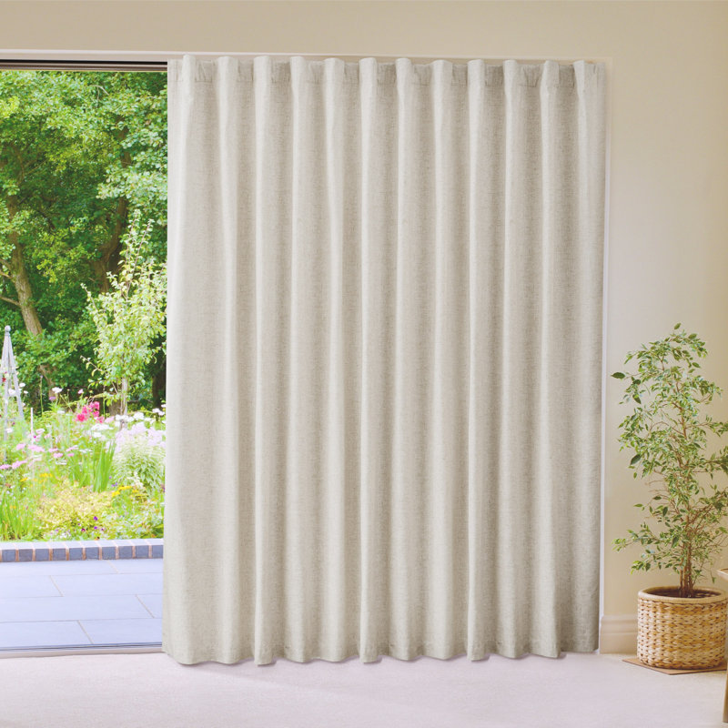 Linen Blended Slub Textured 100% Blackout Back Tab Sliding Patio Door Curtain Panel, Linen, 100" W x 84" L