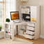 Bureau d'ordinateur d'angle en L avec ports de charge USB, prises de courant, bureau d'écriture avec armoire, bibliothèque-1839825669