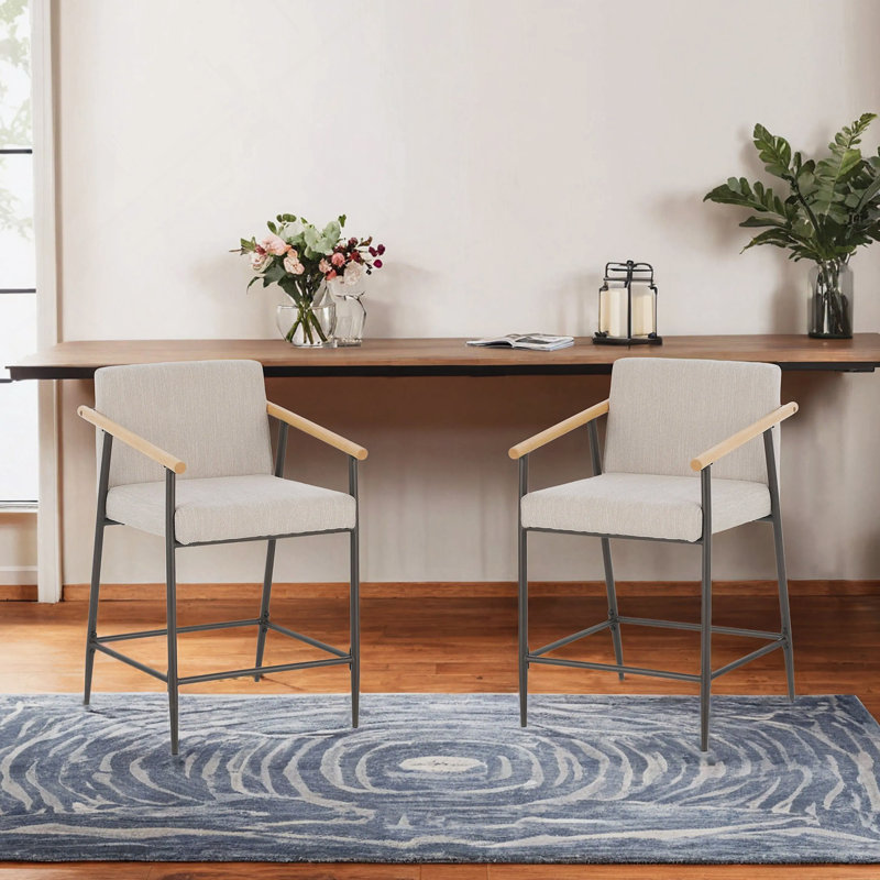 Tabouret de comptoir avec cadre en fer - ensemble de 2 - espresso + beige, Beige