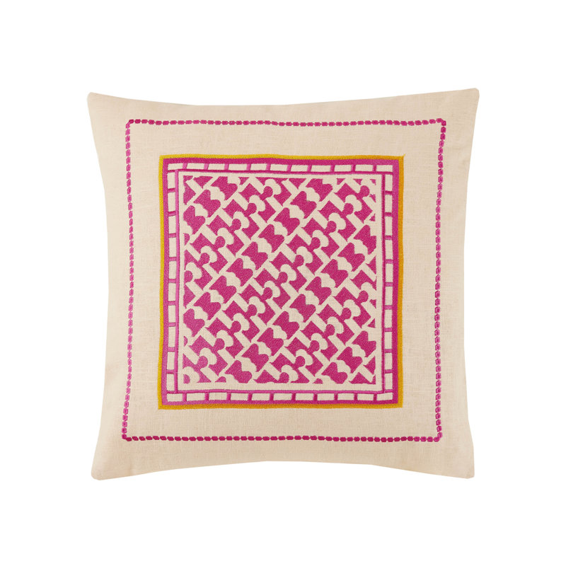 Montecito Pink and Beige Embroidered Square Pillow