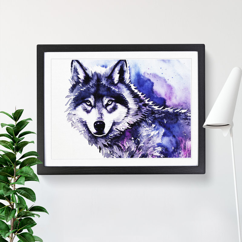 XH1022-10265X Wolf In Watercolour Abstract - Single Picture Frame Painting, Black Framed, 25cm H x 34cm W x 2cm D