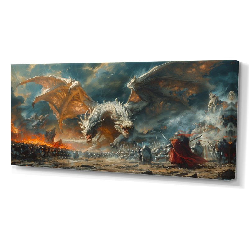 Décoration murale épique entre dragons et militaires II - Dragons, Toile tendue, H 28 po x l 60 po x P 1,5 po