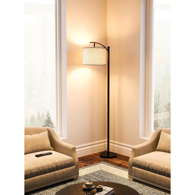 Dimmable Floor Lamp With Remote Control, Adjustable Brightness & Color Temperature, Linen Lampshade, Easy Assembly, 9W LED Bulb Included