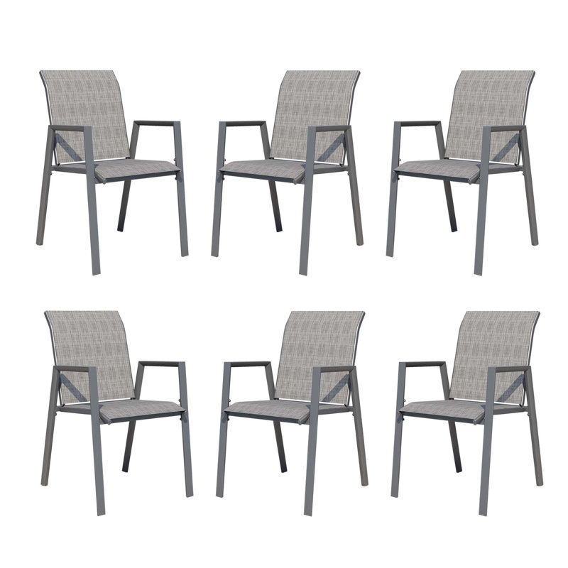 Ensemble de 6 chaises de salle à manger d'extérieur en polyester enduit de PVC avec structure et dossier en métal pour l'extérieur