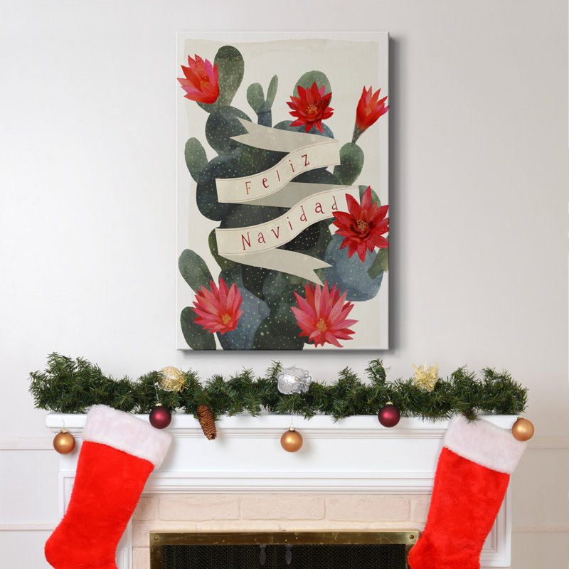 Desert Christmas Cactus I, toile tendue avec châssis de qualité supérieure - prête à être accrochée