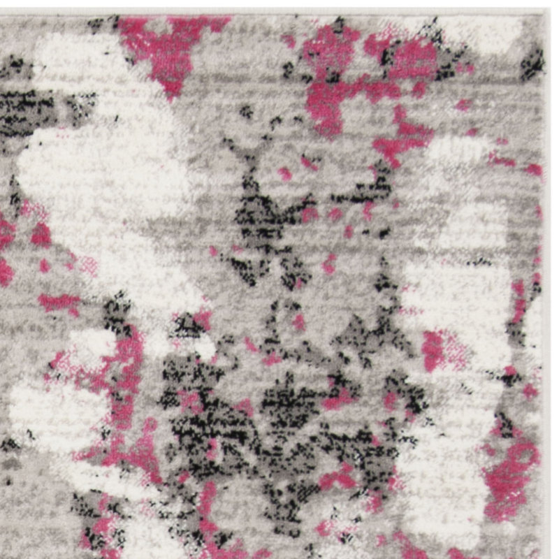 Tapis à motif abstrait gris / rose Strasser, Carré 4 pi