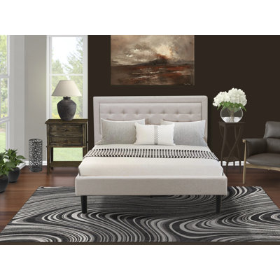 Ensemble de meubles de chambre à coucher 2 pièces Fannin avec 1 lit tapissier et une table de bout pour la chambre à coucher - Tissu en lin beige brume