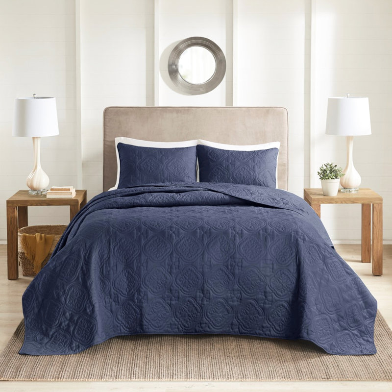 Couvre-lit réversible en microfibre 100% bleu marine / bleu marine captivant, Marine