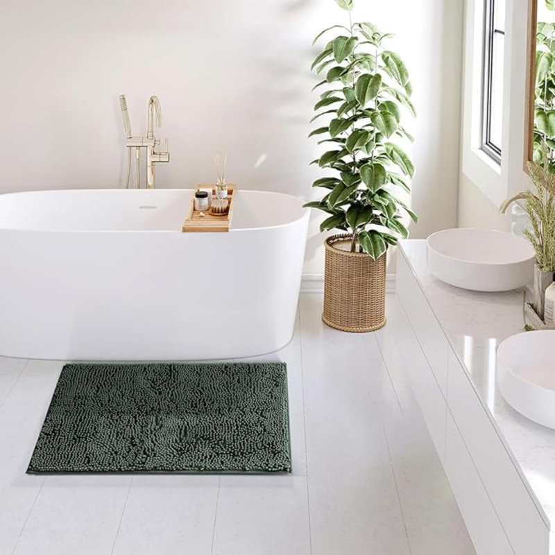 Ensemble de tapis de salle de bain, 2 pièces en chenille - séchage rapide, antidérapant, lavable à la machine - tapis de bain