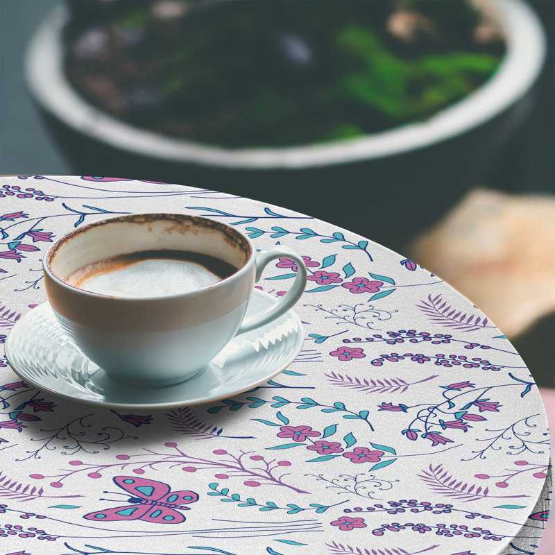 East Urban Home Spring Fitted Round Tablecloth Dark Turquoise Dark Blue 71111, 64.17'' Round