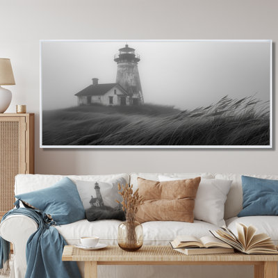 Phare monochrome brouillard d'hiver, falaise I - art mural de salon phares