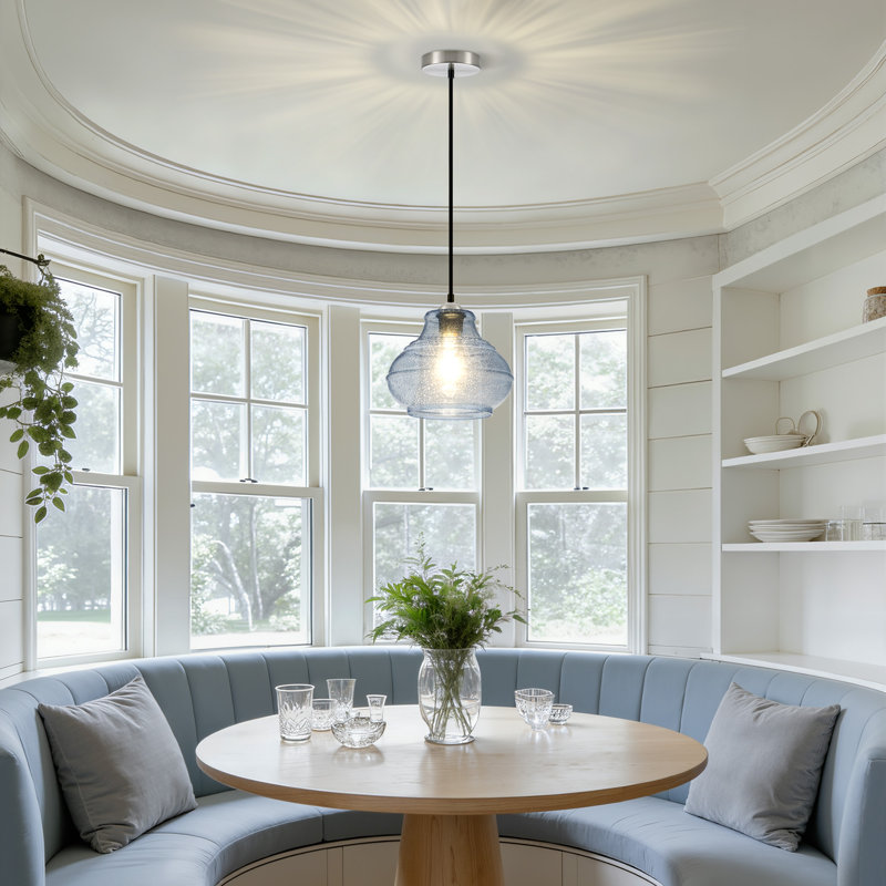 Luminaire suspendu 1 lumière avec verre de graine, Bleu