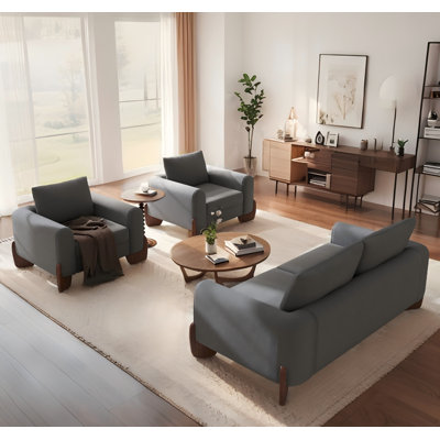 Ensemble de canapé de salon moderne 3 pièces Boucle, canapé-lit en sherpa rembourré et 2 chaises d'appoint avec base en bois pour le salon, la chambre à coucher et le bureau