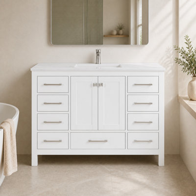 Anvay 48 in. Single Sink Freestanding Bath Vanity in Matte White with Carrara Quartz Top