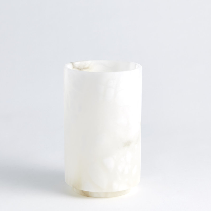 Alabaster Cylinder Vase-White, 9.25" H x 5.5" W x 5.5" D