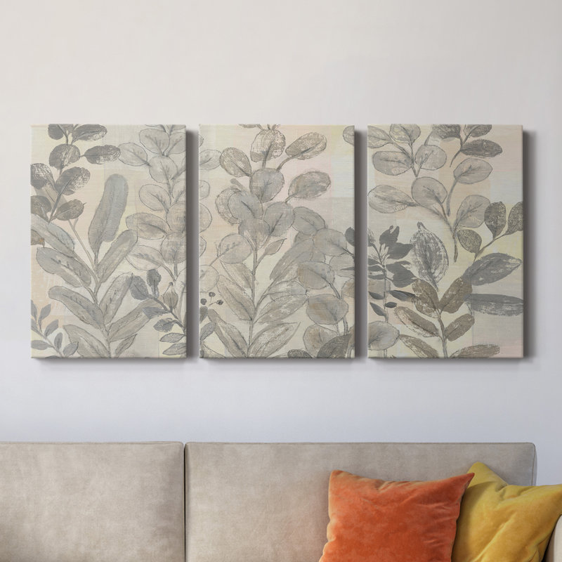 Motif de feuille I - Toile tendue avec châssis de qualité supérieure - Prêt à être accroché, H 48 po x l 96 po x P 1 po