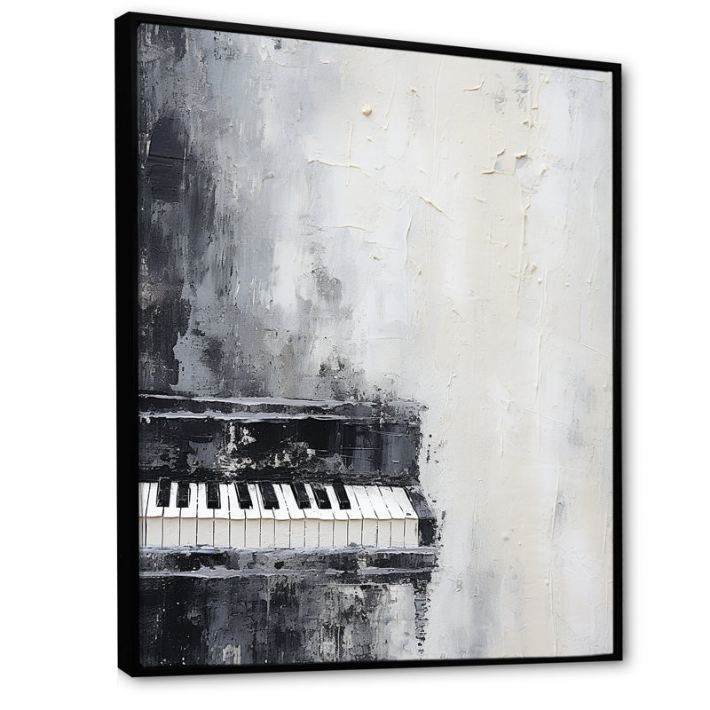 Minimalisme, piano, minuit, noir et blanc II, Cadre flottant noir, H 32 po x l 24 po x P 1 po