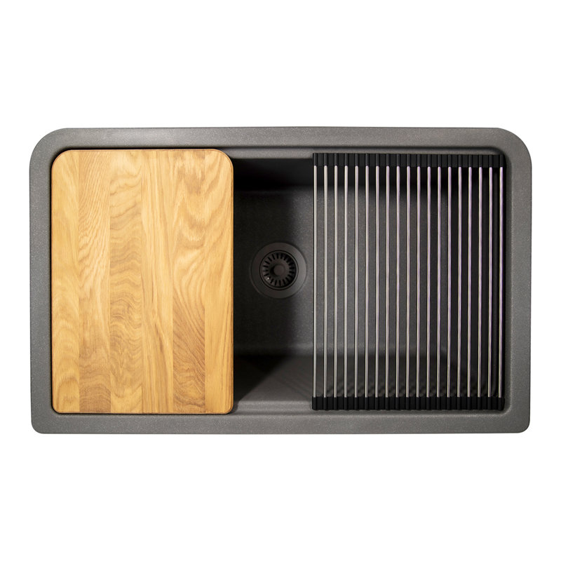 Farmhouse Apron 32.75 in. L Farmhouse Single Basin Kitchen Sink, Titanium