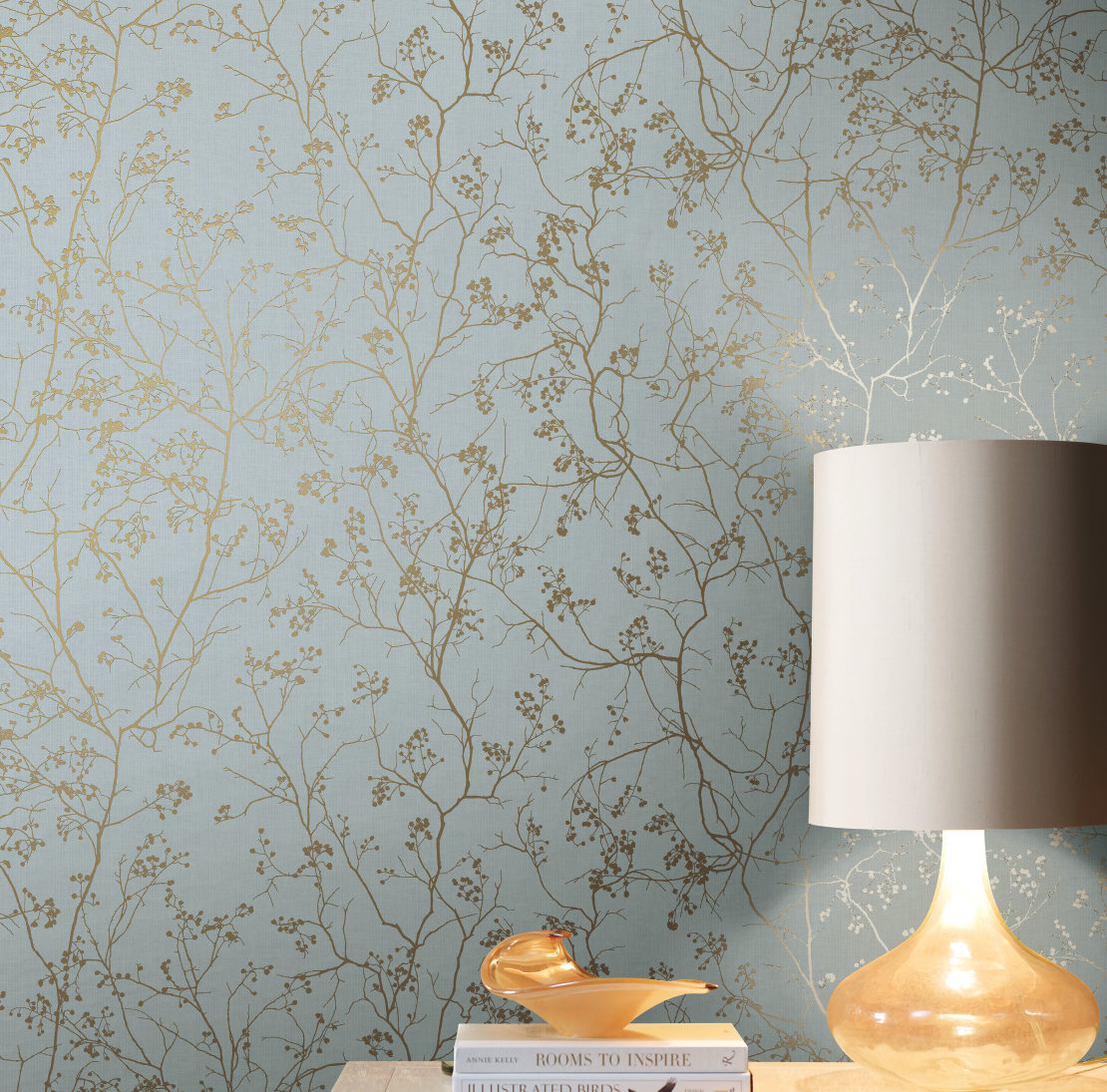 Swanson Wallpaper Double Roll, Blue/Gold
