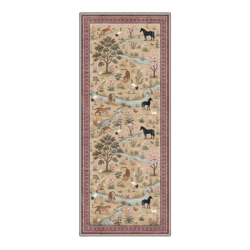 Alcoa Wild Paws Animal Print Machine Washable Beige Indoor Area Rug with Non-Slip Backing, Runner 2'3" x 6'