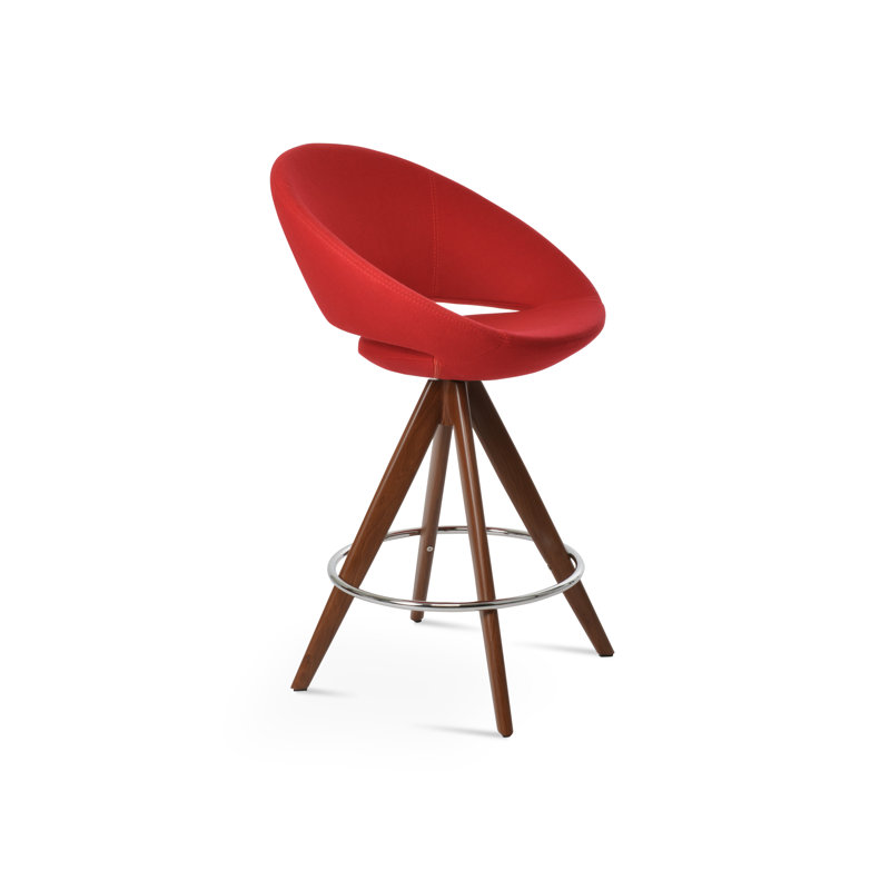 Tabouret pivotant Crescent Pyramid, 29 po de hauteur de bar, Rouge d’époque, Noyer