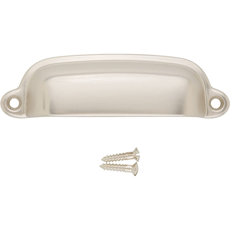 Brushed Nickel Classic Cup Drawer Pull with Mounting Hardware