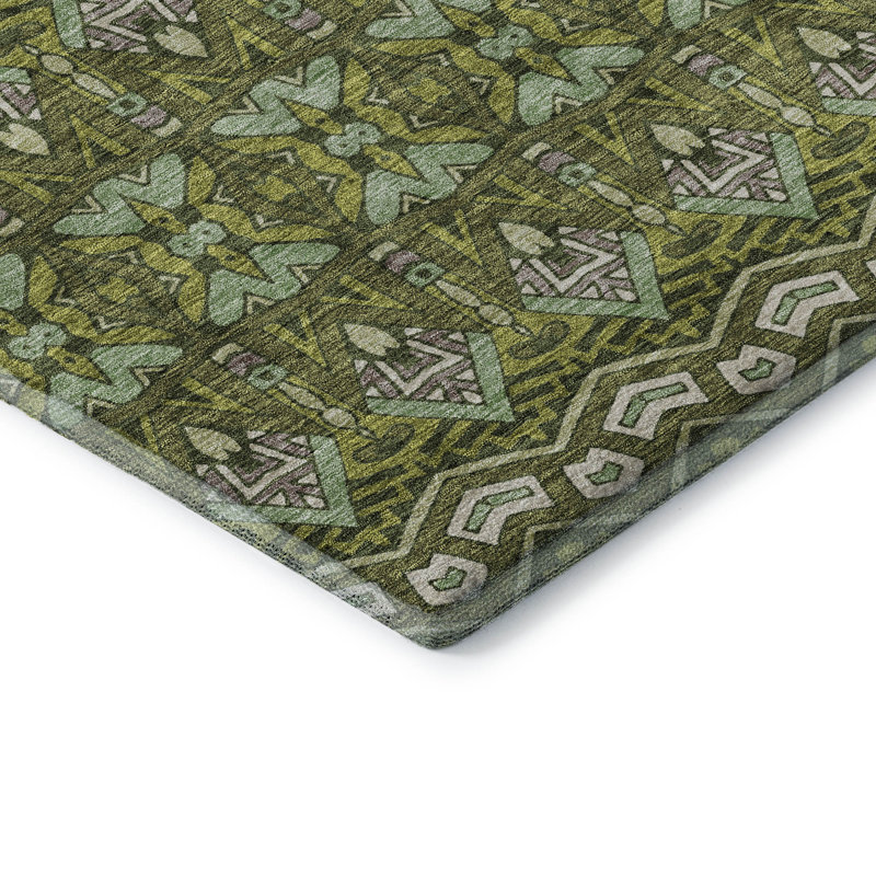 Premium Machine Washable Prisco Olive Rug, Rectangle 10' x 14'