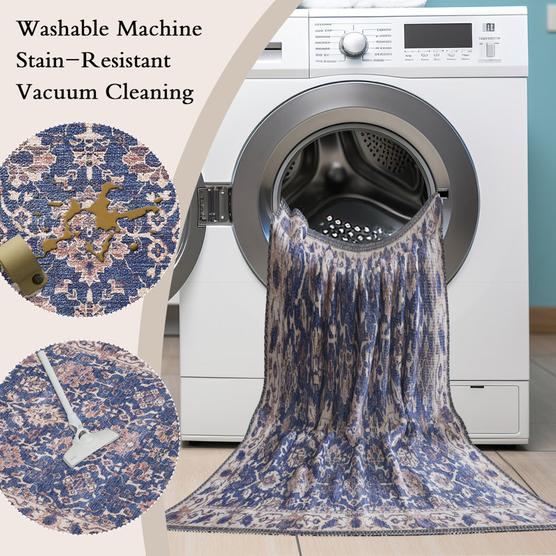 Zehorit Machine Washable Vintage Area Rug For Living Room, Hallway Runner, Entryway Rug, Rectangle 8' x 10'