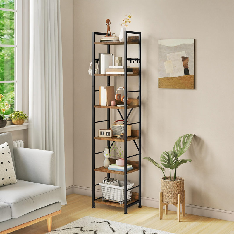 183cm H x 40cm W Metal Etagere Bookcase, Brown