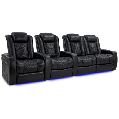 Cinéma maison inclinable électrique en cuir véritable de 129 po de largeur avec porte-gobelet Tuscany