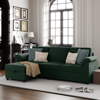 79" Upholstered L-Shaped Sofa with Ottoman