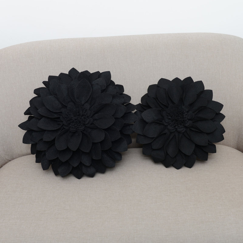 Fleur De Jardin Collection Ruffled Throw Pillow, 13" x 13", Black