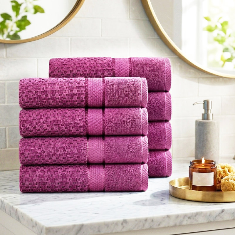 Collection de serviettes essuie-mains texturés 100% coton Hode, Essuie-mains - paquet de 8, Mauve raisin