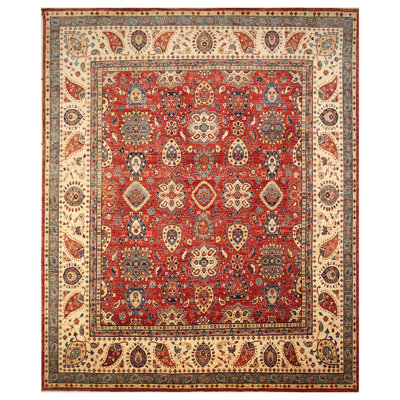 Tapis unique rouge / bleu / crème 9 pi 9 po x 11 pi 8 po