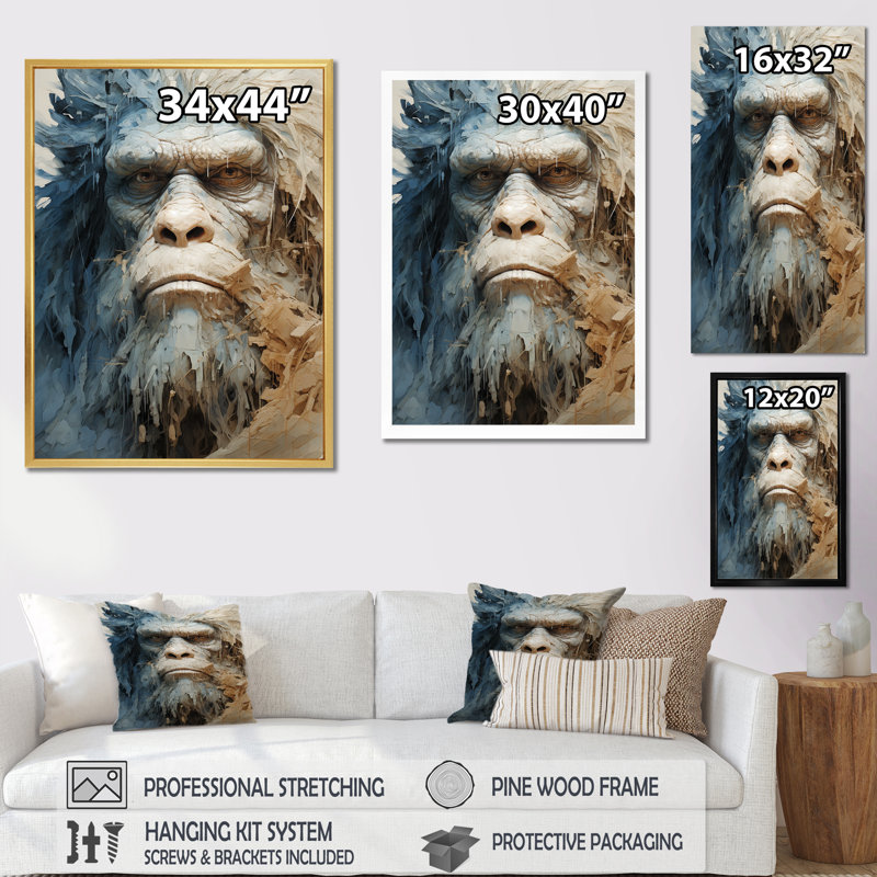 Bigfoot Portrait III - impressions sur toile Bigfoot, Cadre flottant doré, 32" H x 24" W