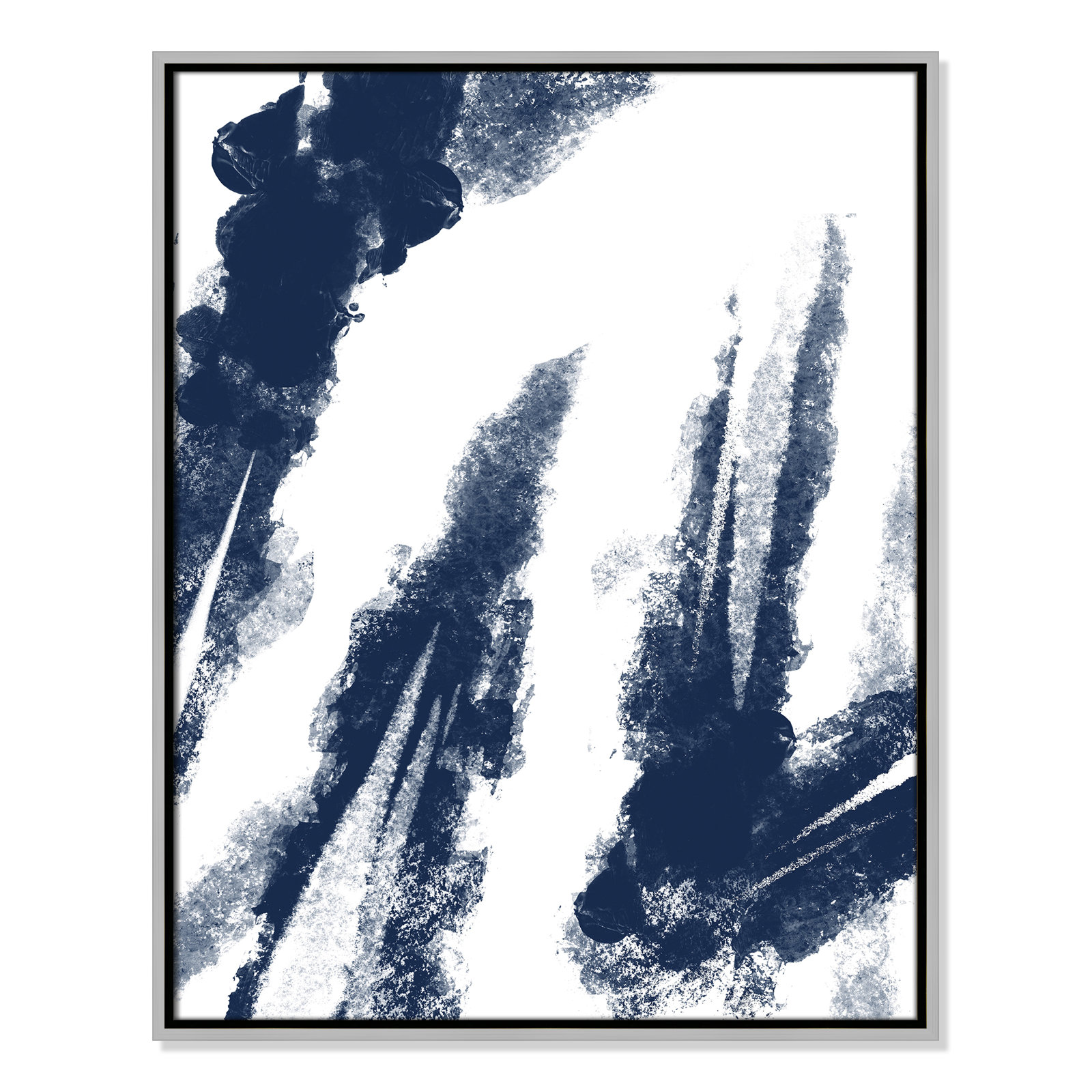 Ferne "Navy Striking Seams 2" Print, 29.5" H x 23.5" W x 2" D, Silver Framed Canvas