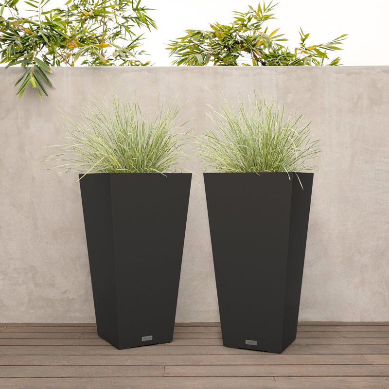 Black Tall Square Plastic Planter Set for Indoor/Outdoor Use