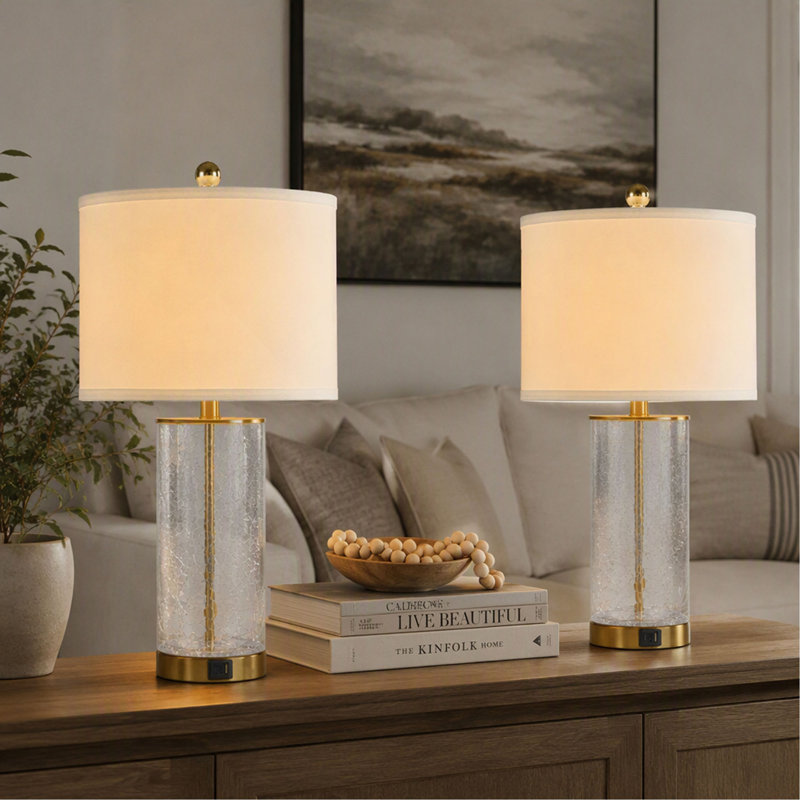Lampe de table, ensemble de 2, 23,25 po, verre Glam moderne et métal, avec USB