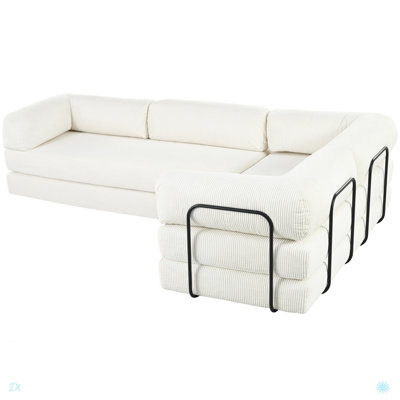 L-Shaped Modular Sofa Bed In Corduroy Fabric, Ideal For Living Rooms And Apartments