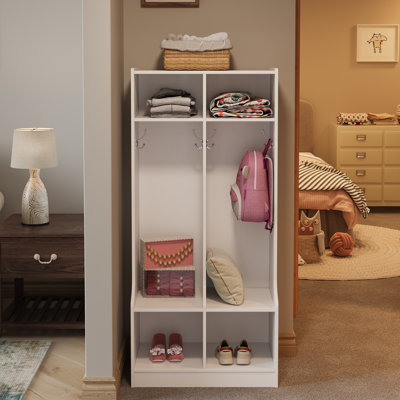 Casier pour enfants avec 2 sections - 4 casiers de rangement et 4 crochets - Organisateur durable pour la maison, l'école, la garderie, la garderie - facile d'accès - couleur blanche