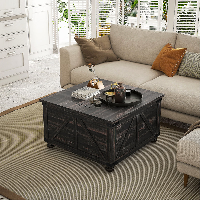 Farmhouse Coffee Table, Brown Top/Tan Base