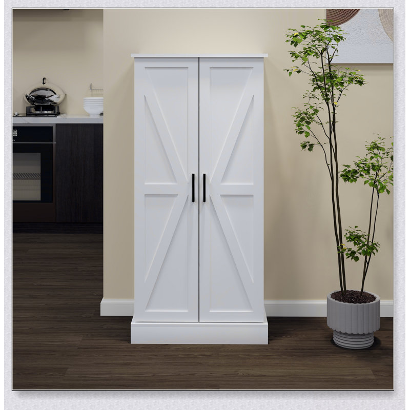 Freestanding LED Kitchen Pantry Cabinet With 2 Doors, Racks, And 2 Adjustable Shelves For Ample Storage And Elegant Design