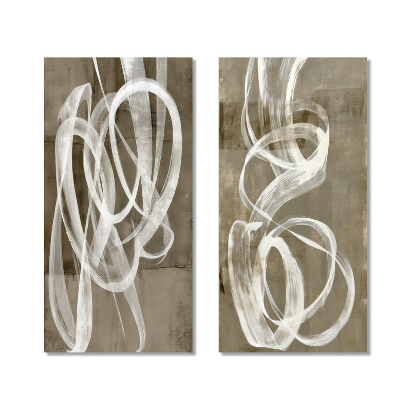 Blanc et gris abstrait moderne tourbillon de brosse II - ensemble d'art mural en métal surdimensionné géométrique surdimensionné