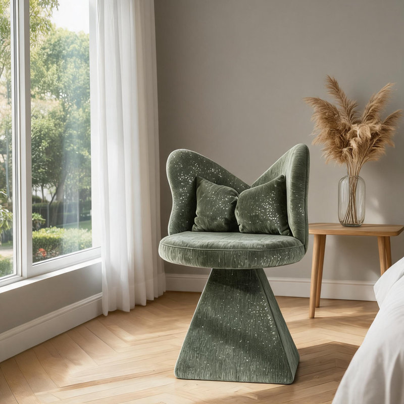 Fauteuil de coiffeuse en velours pivotant avec dossier papillon et dossier vert pour la coiffeuse, le salon et la salle à manger