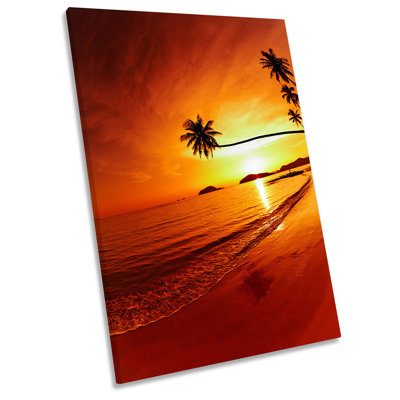 Sunset Beach Palm Trees - Wrapped Canvas Print